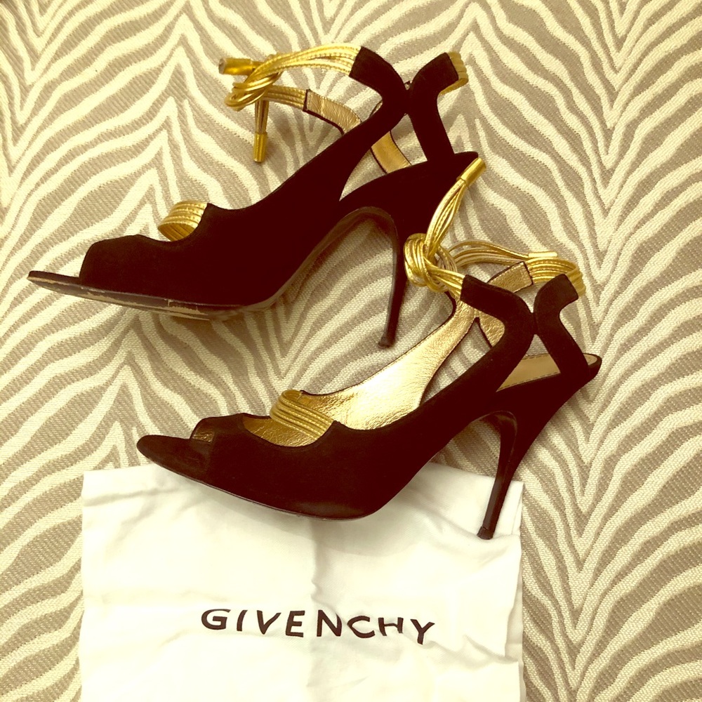 Gorgeous Givenchy Black Suede and Gold heels.